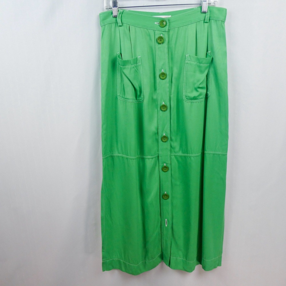 See By Chloe Skirt Women Size 44 Green Button Front Utility Midi Side Slit‎